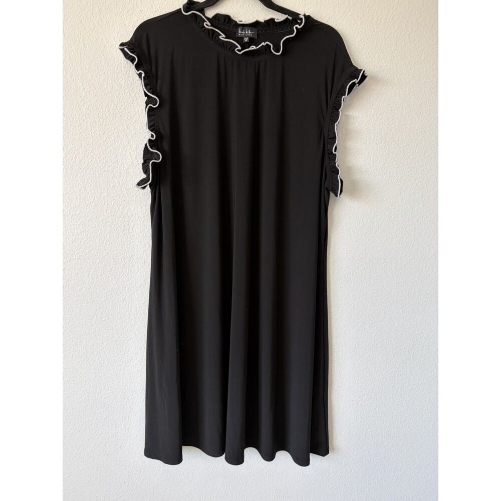 Nicole Miller New York Black/White Ruffle Shift Midi Dress Round Neck 3X Plus